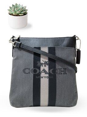 Coach Kitt Crossbody Charcoal Grey Signature Varsity Stripe Messenger Bag